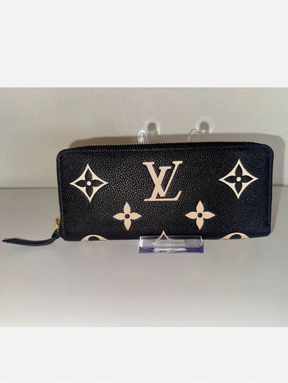 Louis Vuitton Bicolor Clemence Portefeuille Empriente Leather Black Long Wallet